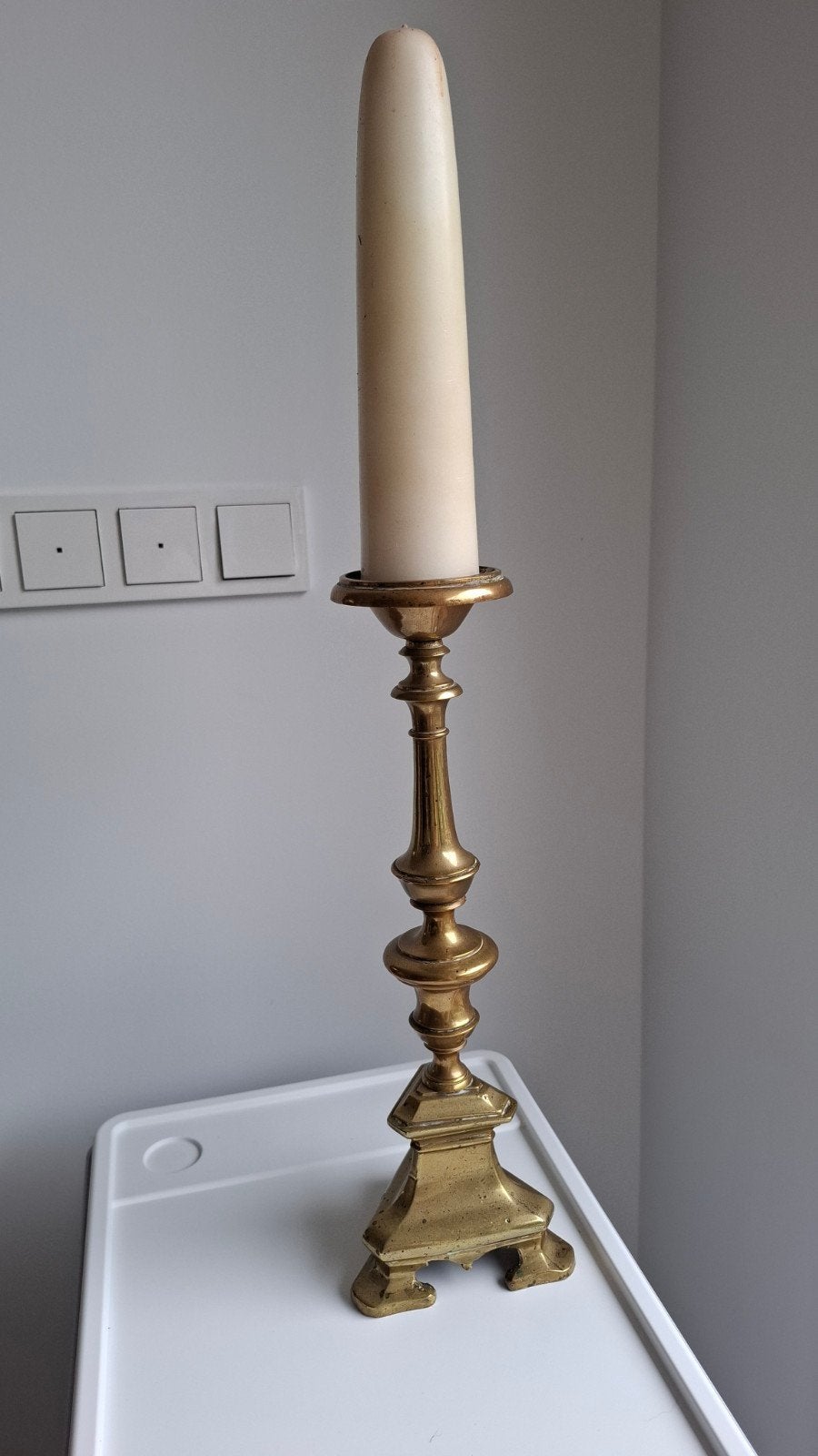 Stel Antieke Franse Altaarkandelaars – 18e /19e Eeuw – 46 cm, Antiek en Kunst, Ophalen, Brons