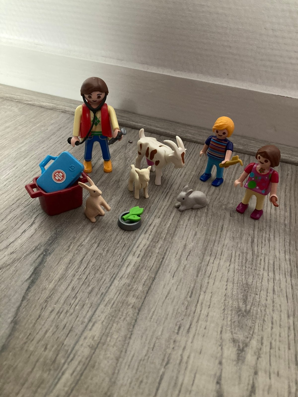 Playmobil dierenarts geit schaap konijnen poppetjes, Ophalen of Verzenden, Zo goed als nieuw, Complete set, Figuren