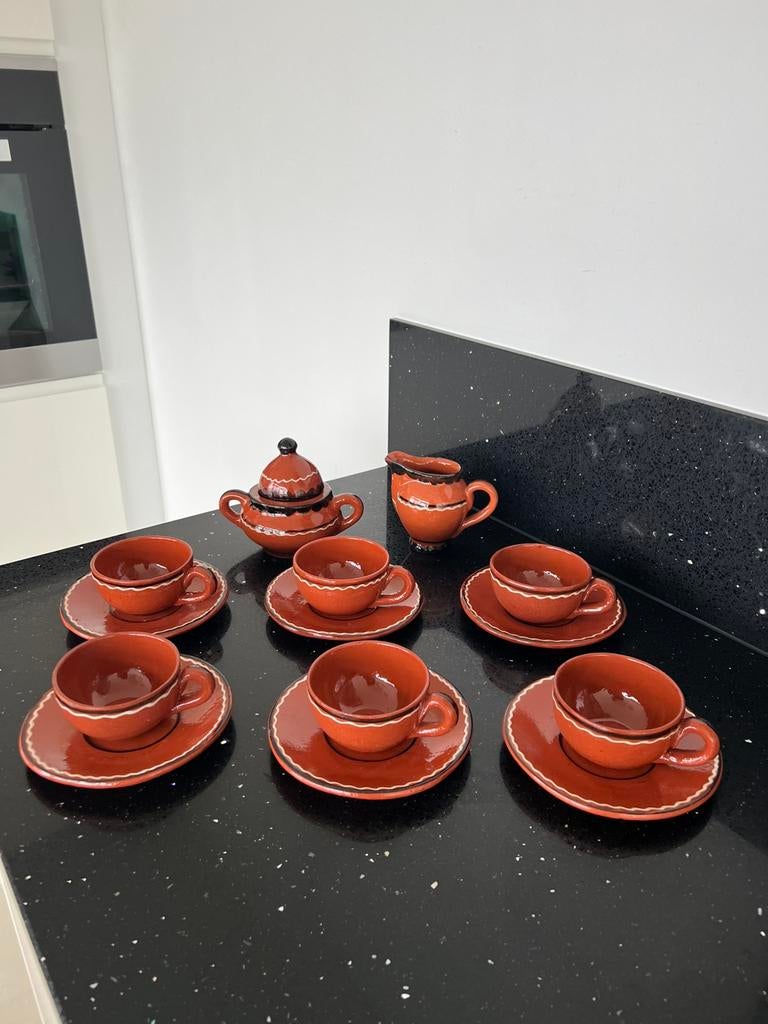 Vintage Retro Glazed Terracotta Coffee /Thee set, Ophalen of Verzenden