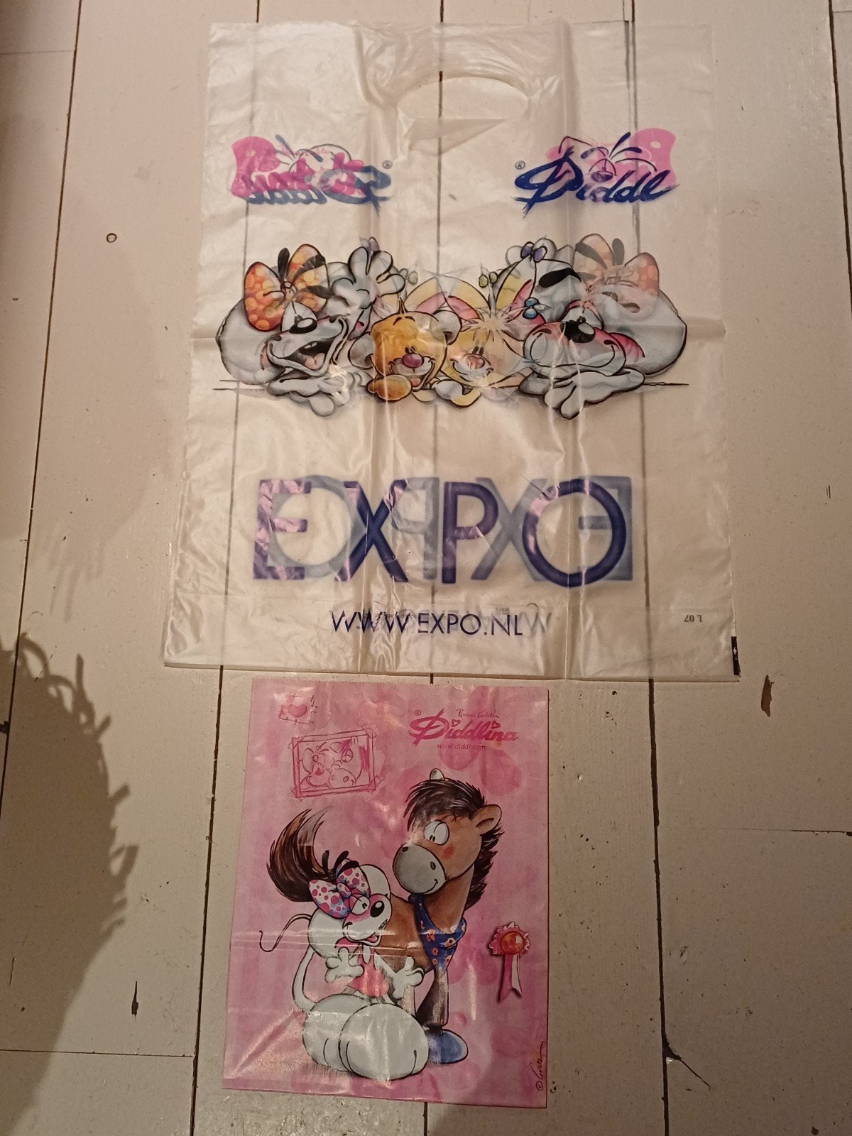 Diddl tassen: 1 plastic Expo en 1 papieren, Ophalen of Verzenden, Verschillende figuren, Gebruikt, Tas, Koffer of Zak