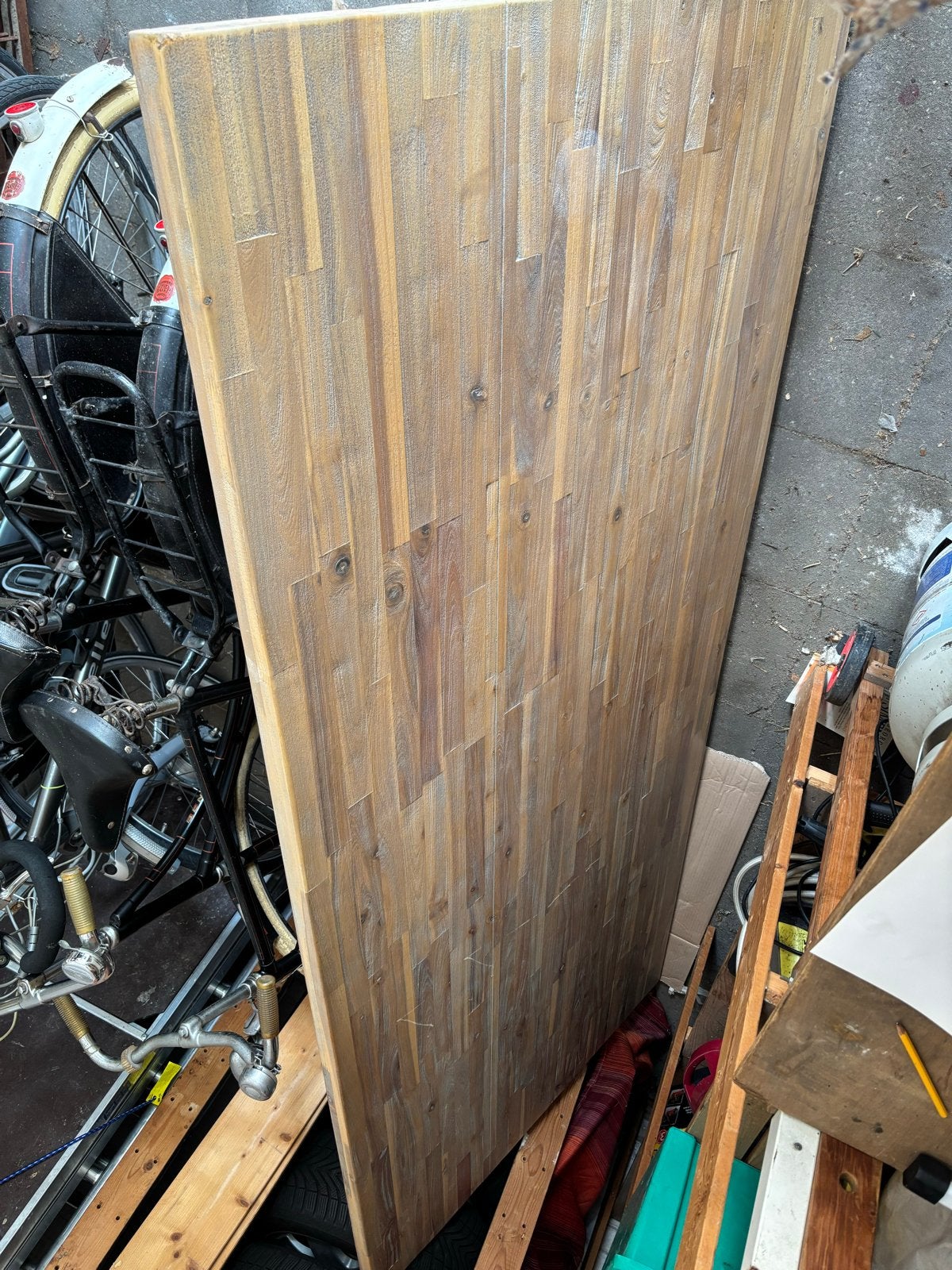 Mooie houten tafel 220x100 cm met witte poten, Gebruikt, 100 tot 150 cm, 200 cm of meer, Ophalen of Verzenden