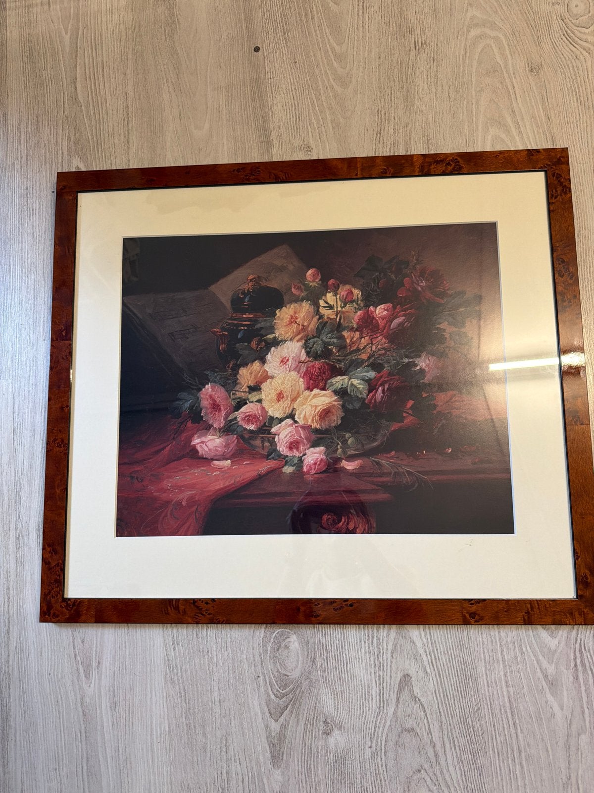 Ingelijste print: Romantisch bloemstilleven, Antiek en Kunst, Kunst | Schilderijen | Klassiek, Bloemen, Ophalen of Verzenden, Klassiek