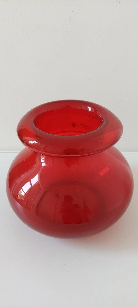2 Vintage IKEA Stockholm Vaas Rood Glas Maria Vinka 1999, 24 cm, Eu, Handgemaakt, Eu