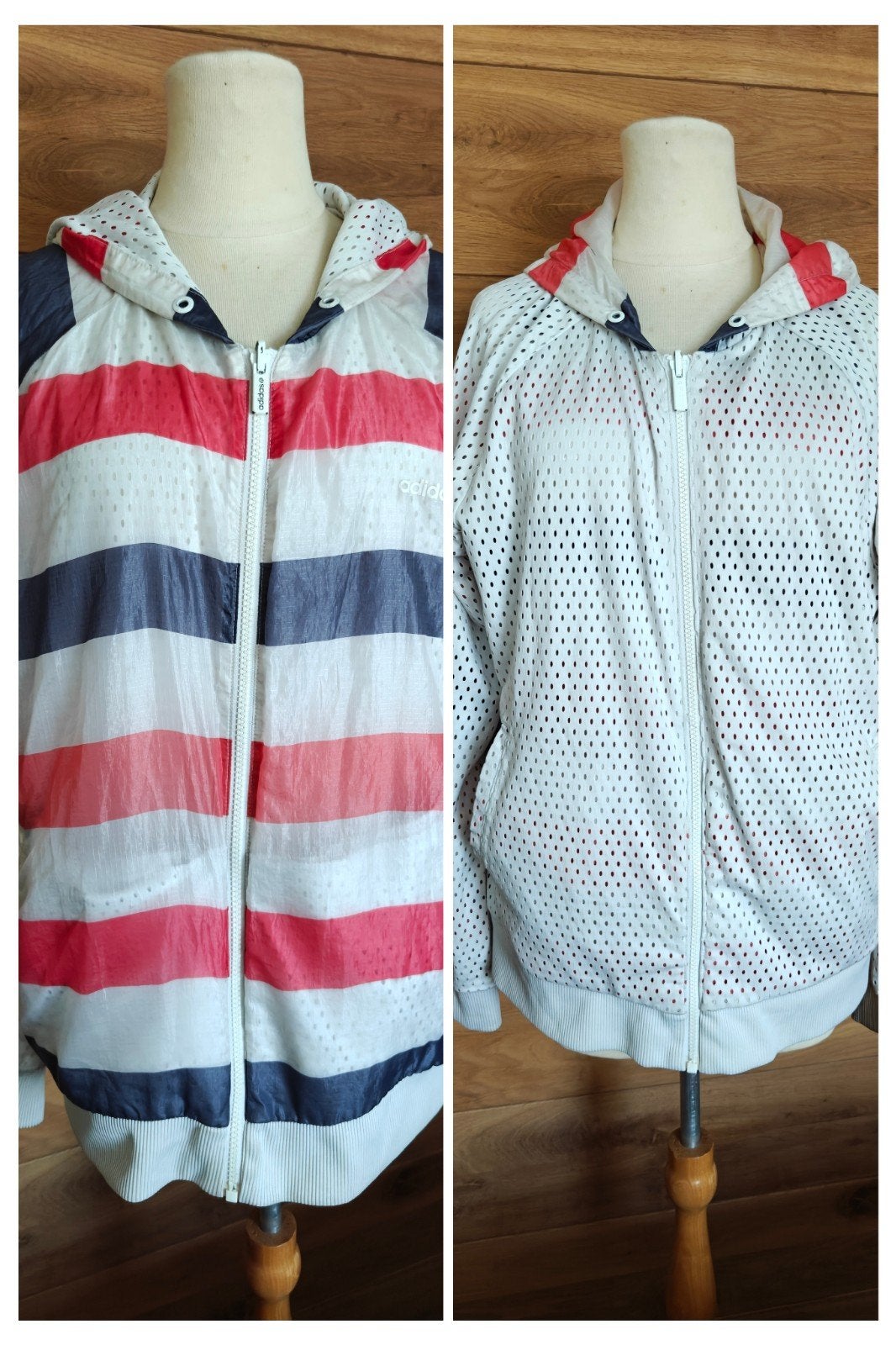 Vintage Adidas gestreept reversible windjack, maat LUniek vi, Maat 38/40 (M), Ophalen of Verzenden, Gedragen, Meerkleurig
