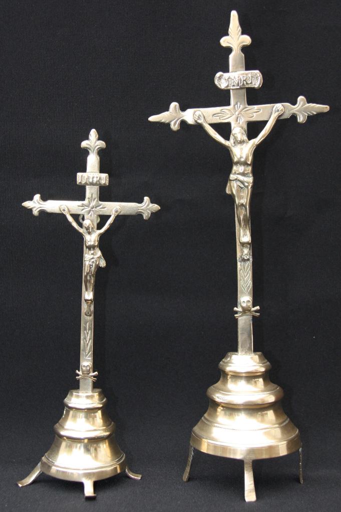 2 Antieke bronzen/koperen altaar kruisjes (zeer oud), Antiek en Kunst, Ophalen of Verzenden