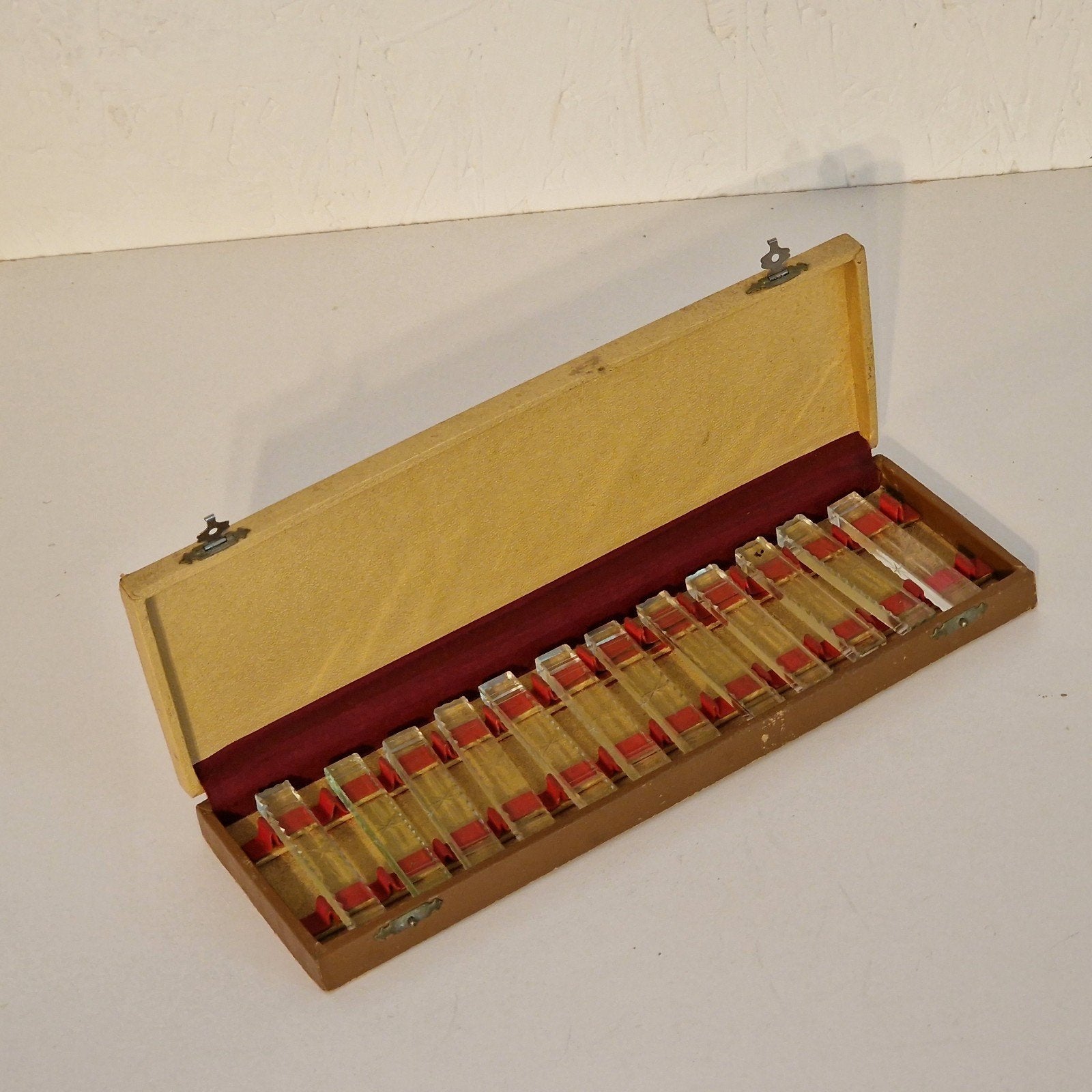 Vintage geslepen glazen messenleggers in doos - complete set, Ophalen of Verzenden