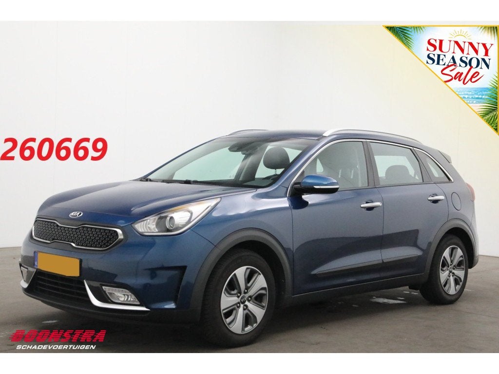 Kia Niro 1.6 GDi Hybrid DynamicLine Navi Clima Cruise Camera, Auto's, Kia, Gebruikt, Blauw, Leder en Stof, Origineel Nederlands