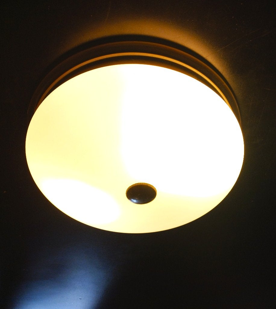 Vintage Bauhaus stijl / Midcentury Plafonniere Matglas Brons, Gebruikt, Wit, Plafondlamp, Glas
