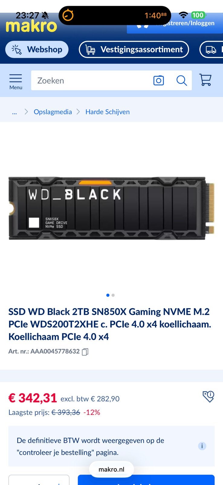 Ssd 2tb heatsink sn850x, Computers en Software, Harde schijven, Intern, Console, SSD, Nieuw