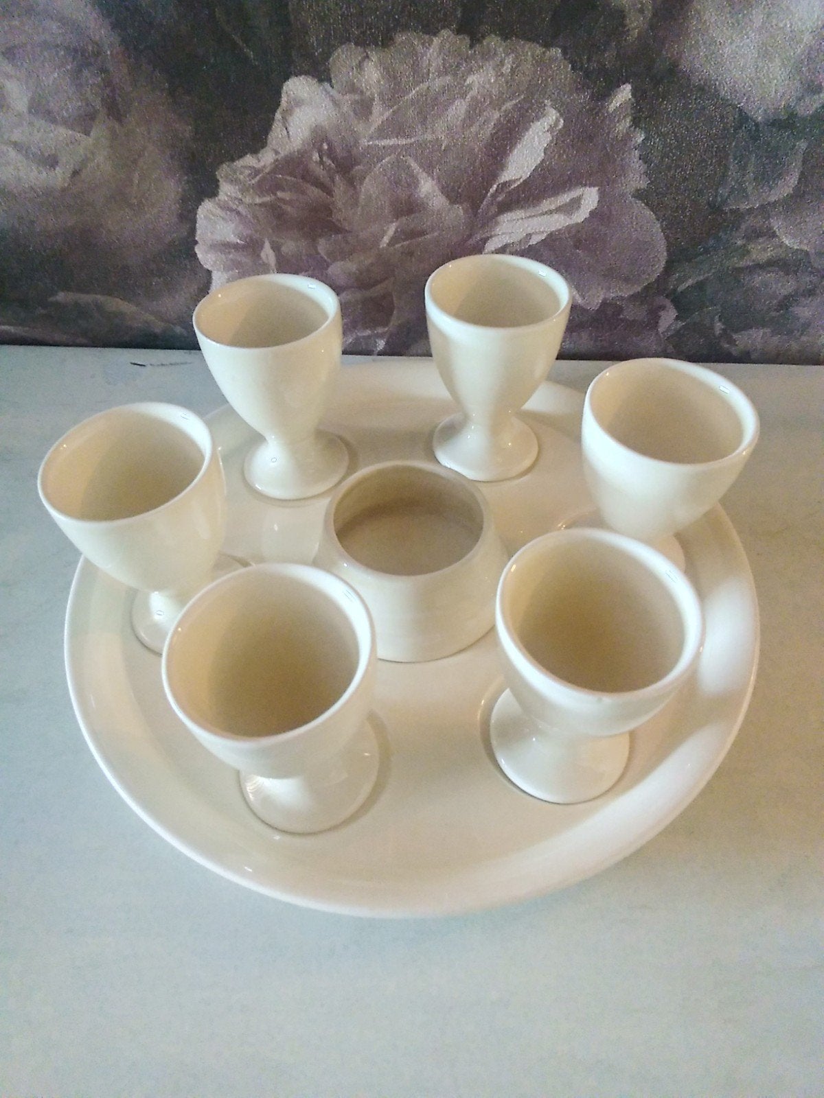 Vintage Mosa eierdopjes op bord - Maastricht Plateel, Gebruikt, Overige merken, Overige typen, Vintage