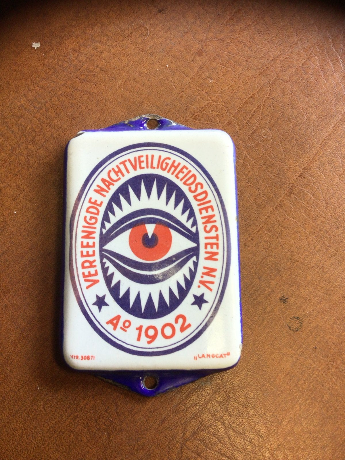 Vintage Emaille Deurpostje 'Verenigde Nachtveiligheidsdienst, Ophalen of Verzenden