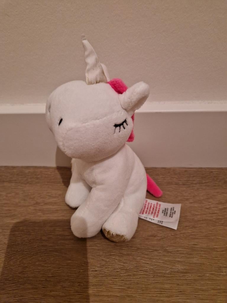 Knuffel eenhoorn unicorn Primark Baby wit roze 17 cm K7766, Ophalen of Verzenden, Zo goed als nieuw, Overige typen