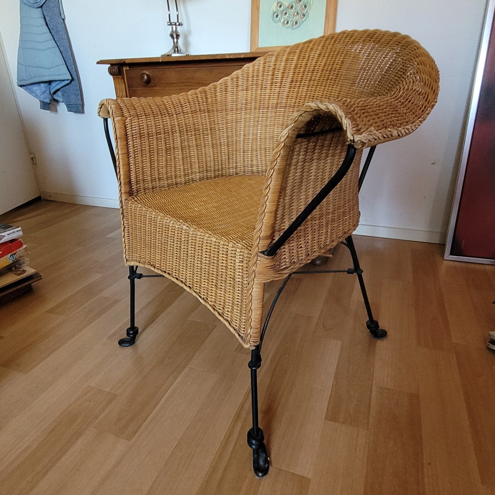 Rieten stoelen met metalen onderstel, Huis en Inrichting, Stoelen, Ophalen, Bruin