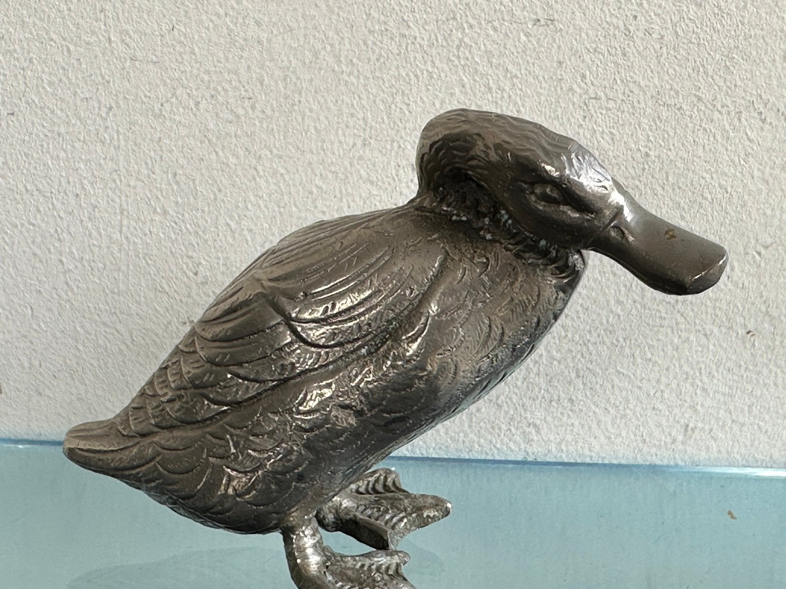 Oud verzilverd beeldje  Eend  8 cm H, Ophalen of Verzenden