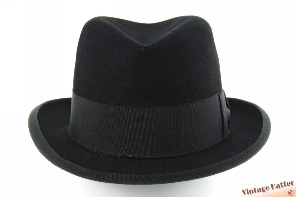 vintage Semi-Homburg hoed Borsalino zwart vilt 56 als nieuw, Borsalino, Hoed, Ophalen of Verzenden, 57 cm (M, 7⅛ inch) of minder