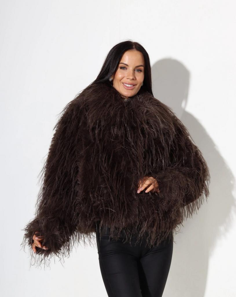 Donkerbruine bontjas (faux fur), Ophalen of Verzenden, Zo goed als nieuw, Bruin