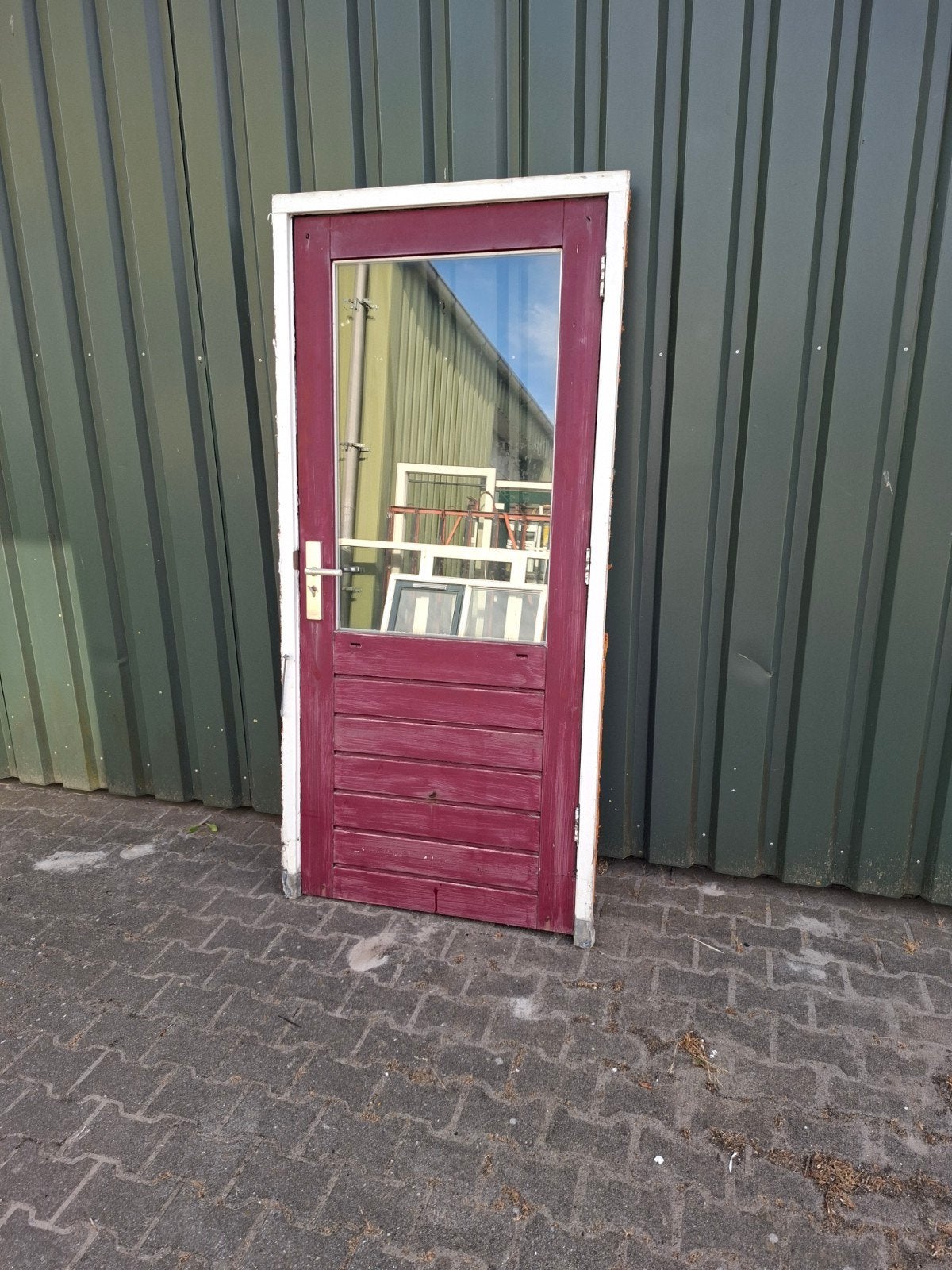 te koop hardhouten deur met kozijn., Doe-het-zelf en Verbouw, Ophalen, Gebruikt, 80 tot 100 cm, Buitendeur