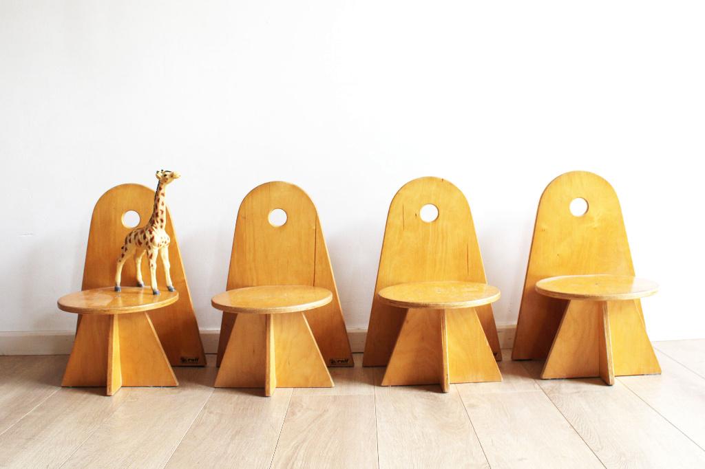4 houten vintage schoolstoeltjes, Apollo stijl. Retro stoel, Ophalen, Rolf, O, Stoel(en)