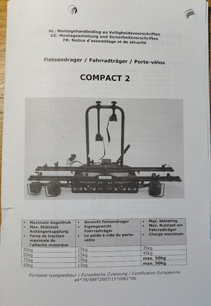 fietsendrager Compact 2 voor op trekhaak, Auto diversen, Fietsendragers, Gebruikt, Trekhaakdrager, 2 fietsen, Ophalen