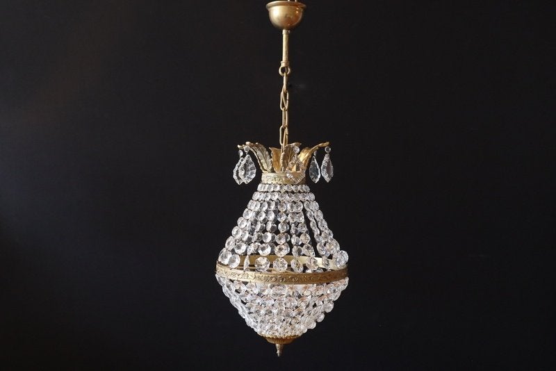 Kristallen empire kroonluchter verguld bronzen armatuur, Ophalen, Gebruikt, E27 (groot)