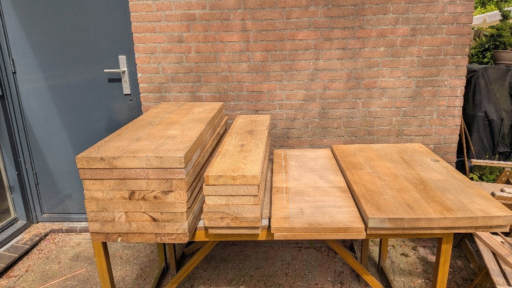 Partij massief eiken hout (40mm & 25mm) - hergebruikt, Ophalen, Gebruikt, 25 tot 50 mm, Eiken