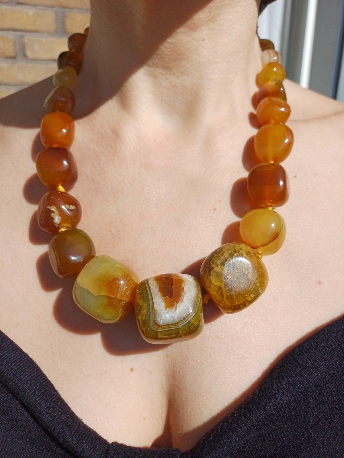 Vanoli Opvallende collier / ketting van gele agaat, Daiva1973@hotmail.com, Vanoli, Amsterdam, Geel