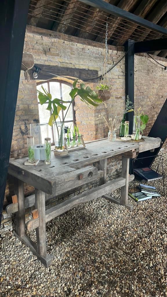 Vintage houten werkbank, side-table, dressoir, Ophalen, Zo goed als nieuw, Hout