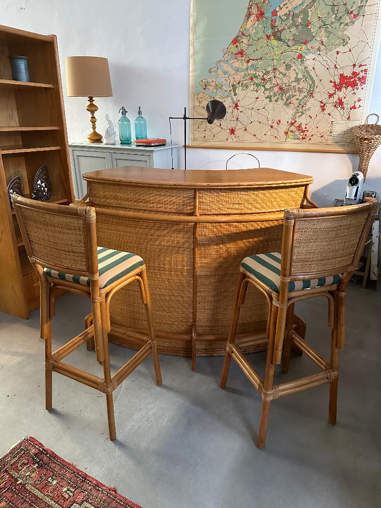 Vintage tiki bar Frankrijk, jaren 50 barmeubel rattan bamboe, Ophalen, Gebruikt, -, -