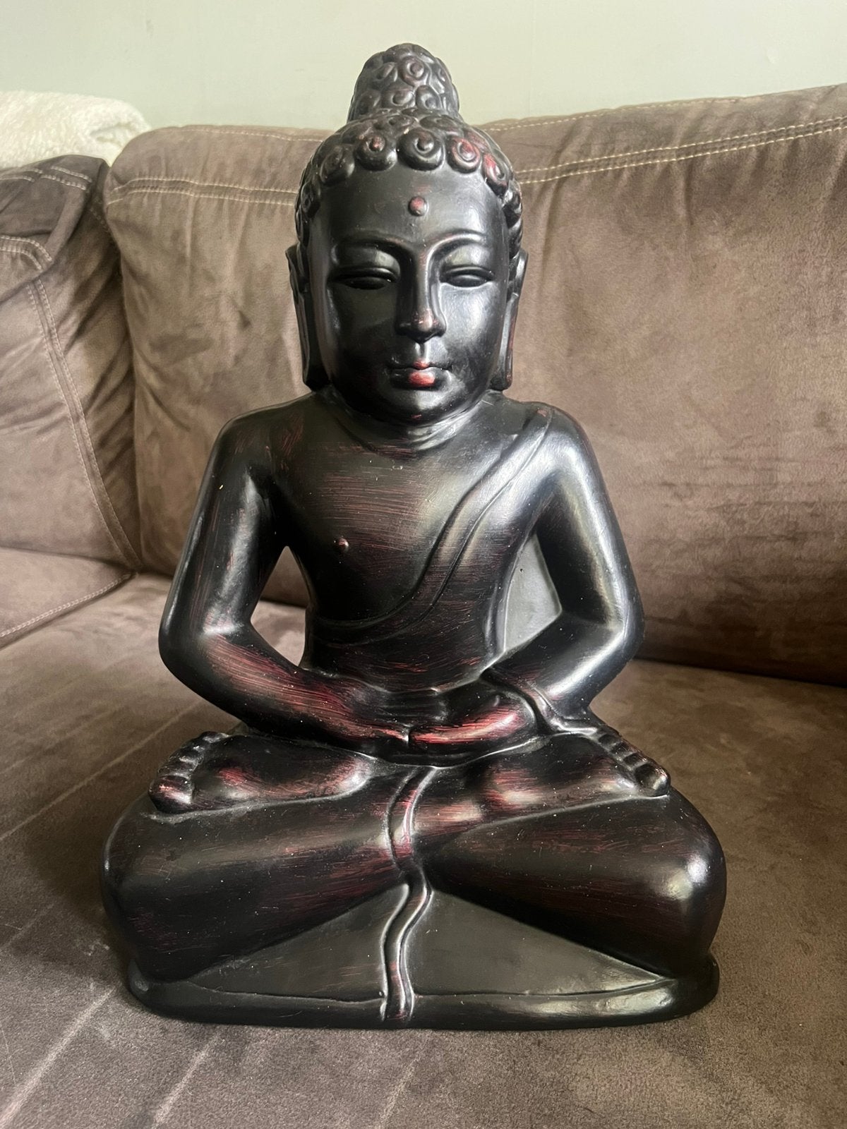 Vintage Metalen Jaren '90 boeddha Beeld, Zwart, Metaal, 45 cm, Ophalen of Verzenden
