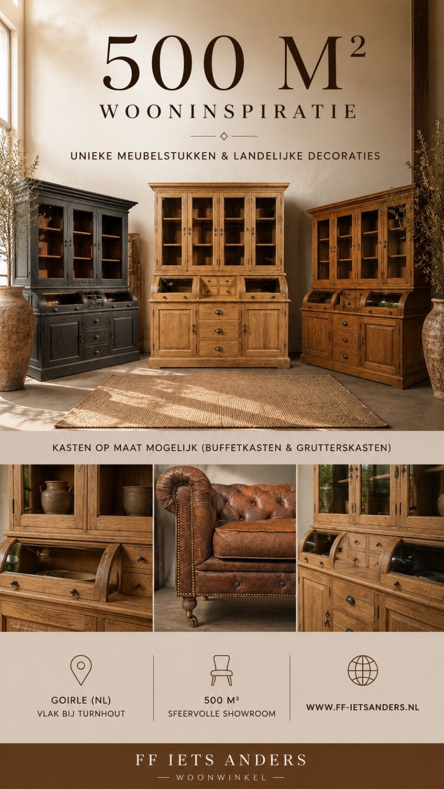 Buffetkast Vitrinekast Grutterskast Dressoir Teakhout, Huis en Inrichting, Kasten | Buffetkasten, Woonwinkel ff iets anders, Landelijk vintage brocante industrieel modern