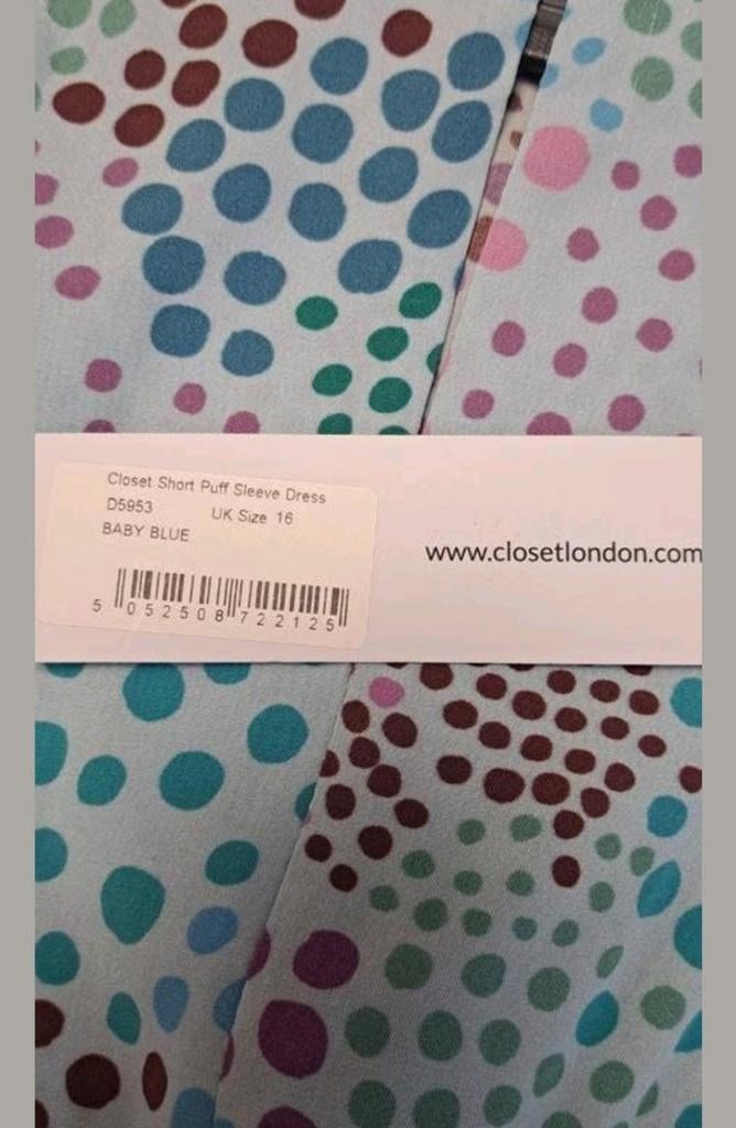 Nieuwe Closet London jurk, maat 16 - Baby Blauw met stippen, Kleding | Dames, Jurken, Maat 46/48 (XL) of groter, Onbekend, Nieuw