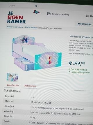 Meisjes bed Frozen, Ophalen, Gebruikt, 70 tot 85 cm, 140 tot 160 cm
