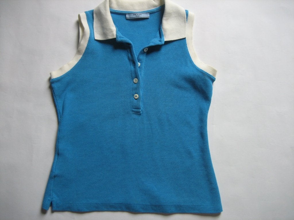Prada Polo Dames - Zo goed als nieuw - Maat 34 (XS), Prada, Blauw, Ophalen of Verzenden, Zo goed als nieuw