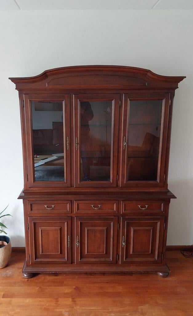 Antieke vitrinekast met lades en glazen deuren, Huis en Inrichting, 100 tot 150 cm, Ophalen of Verzenden, Zo goed als nieuw, 150 tot 200 cm