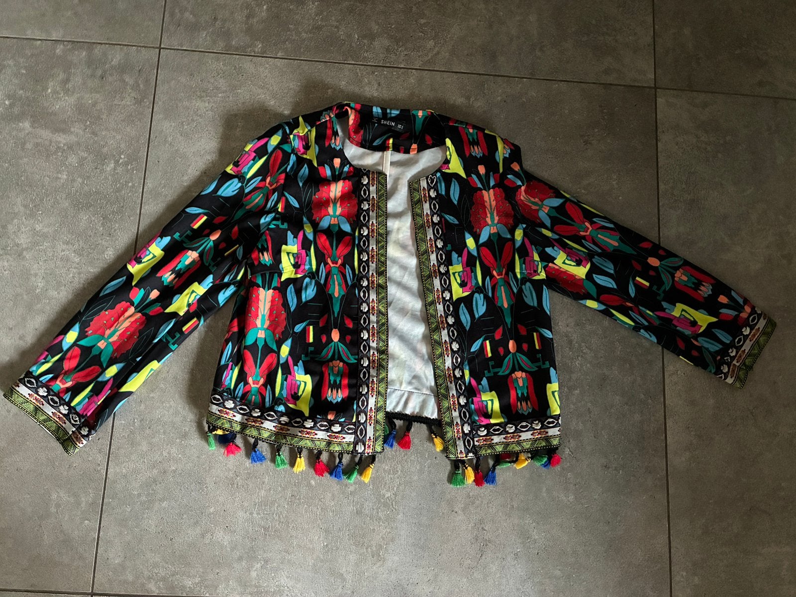 SHEIN Colorful blouse blazer tribal print kwastjes maat S, Meerkleurig, Ophalen of Verzenden, Zo goed als nieuw, Jasje