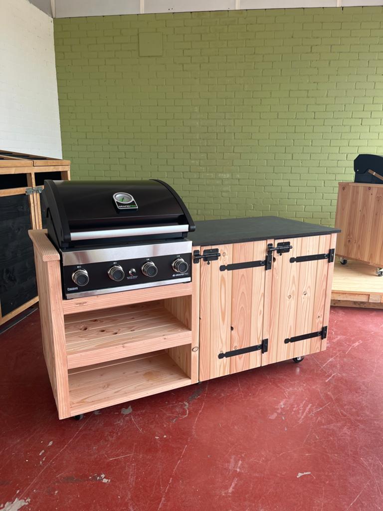 Douglas Houten Buitenkeuken met Composiet en Grandhall G4, Tuin en Terras, Buitenkeukens, Ophalen of Verzenden, Nieuw, Gas, Vrijstaand
