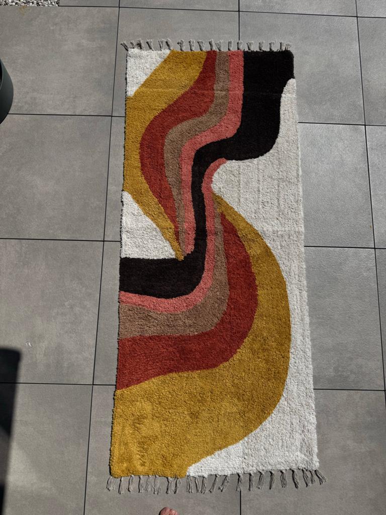 Retro handgeweven katoenen loper 180x80cm, Ophalen, Wit, 50 tot 100 cm, Zo goed als nieuw