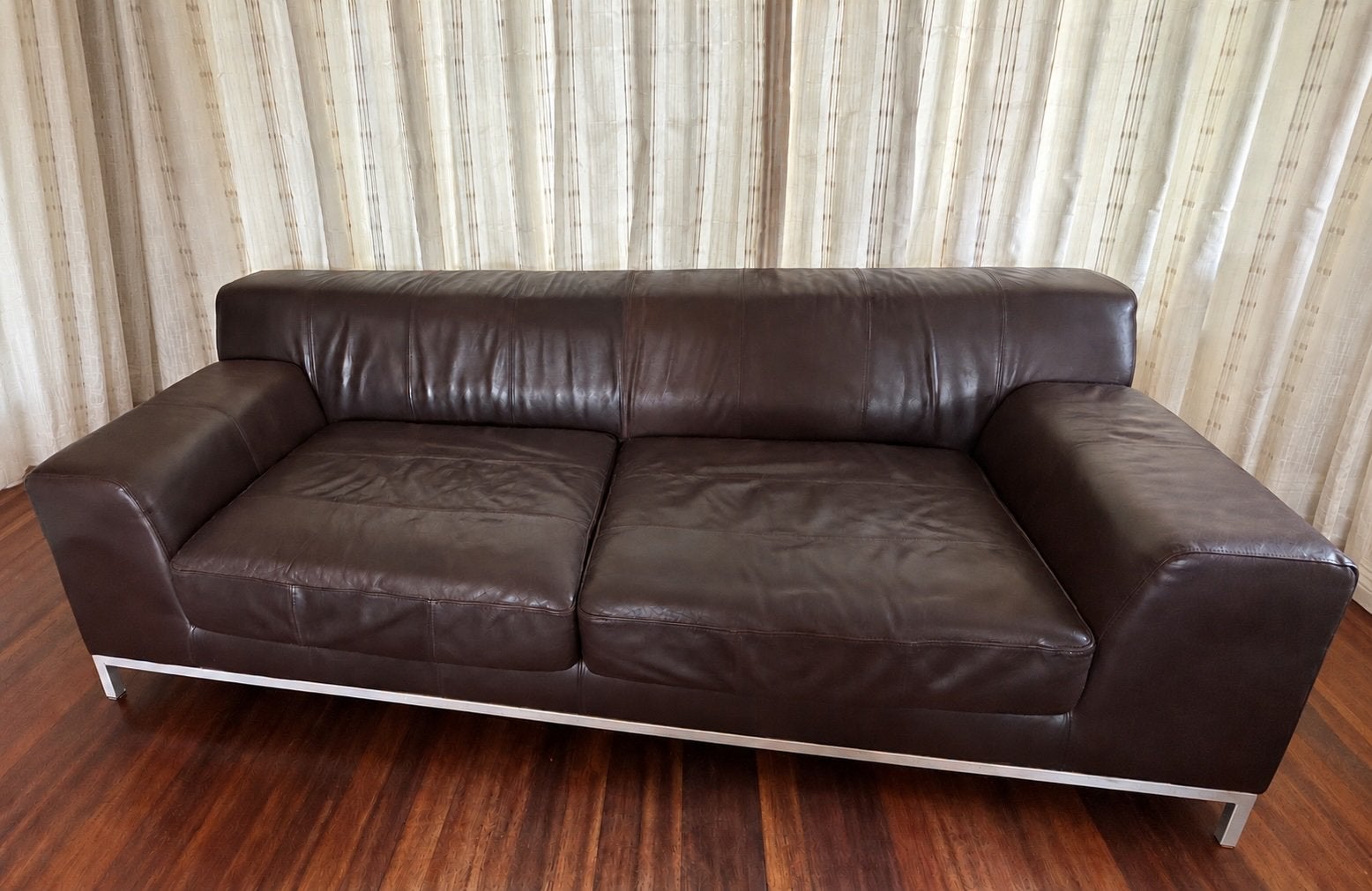 BRUIN LEREN BANK IKEA KRAMFORS, Huis en Inrichting, Ophalen, Gebruikt, Driepersoons, Rechte bank