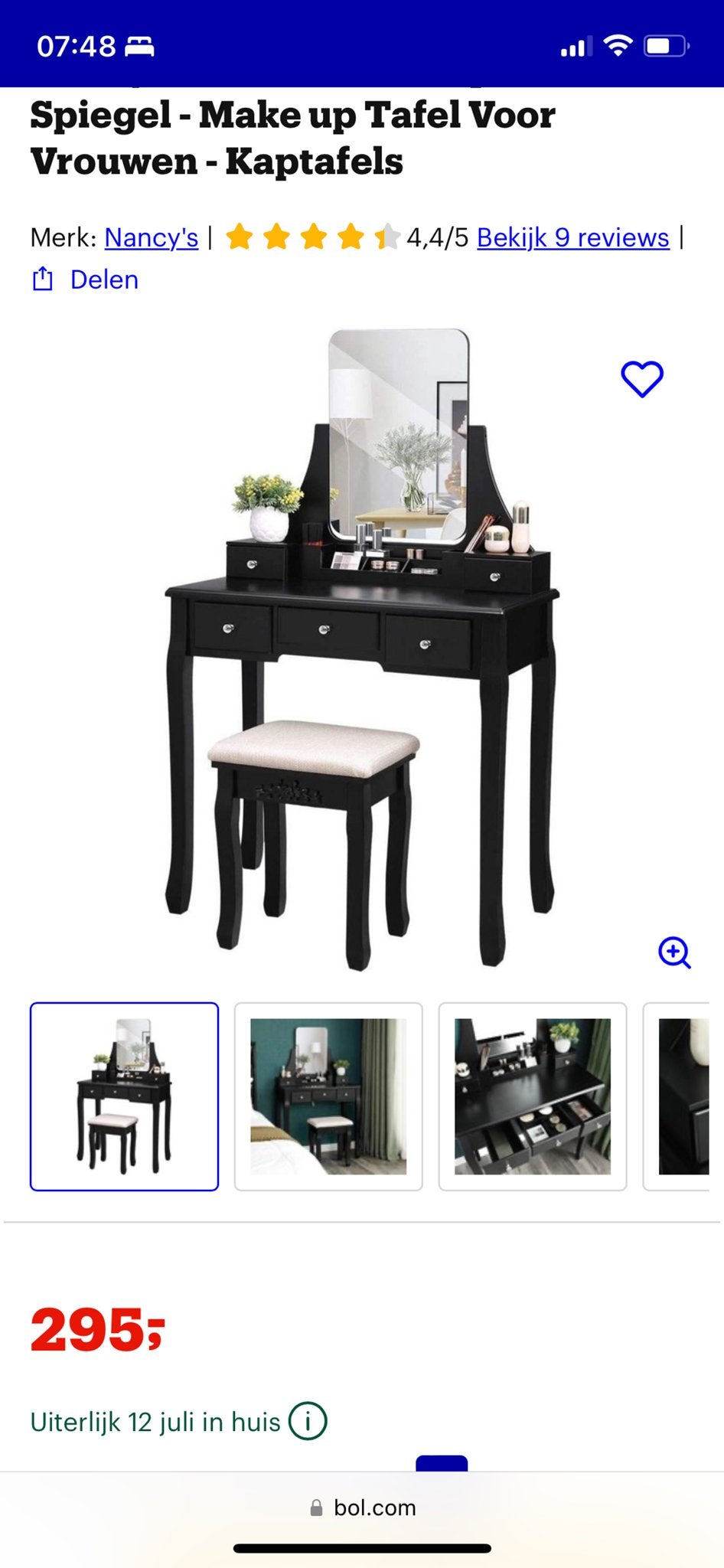 Zwarte make-up tafel met spiegel en krukje - Gebruikt, Ophalen, Gebruikt, 100 tot 150 cm, 50 tot 100 cm