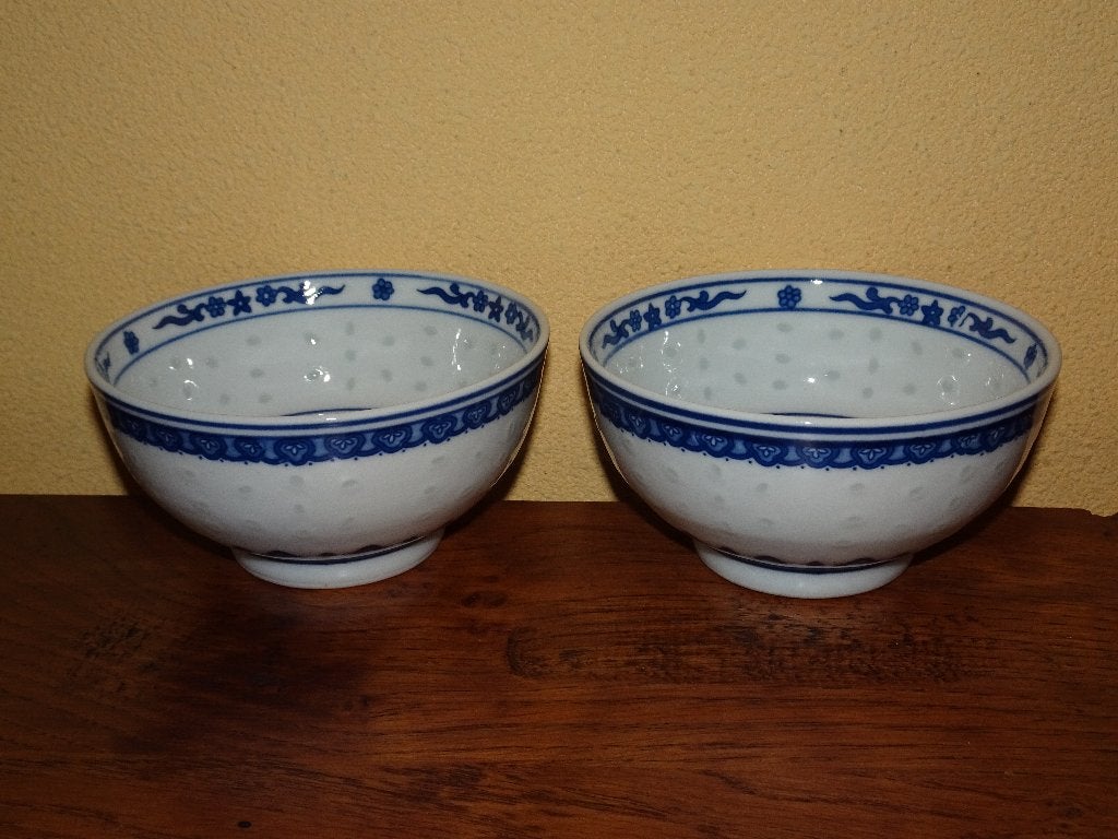 2 Chinese rijstkorrel soep/rijstkommen, Huis en Inrichting, Ophalen of Verzenden, Zo goed als nieuw, Kom(men), Overige stijlen