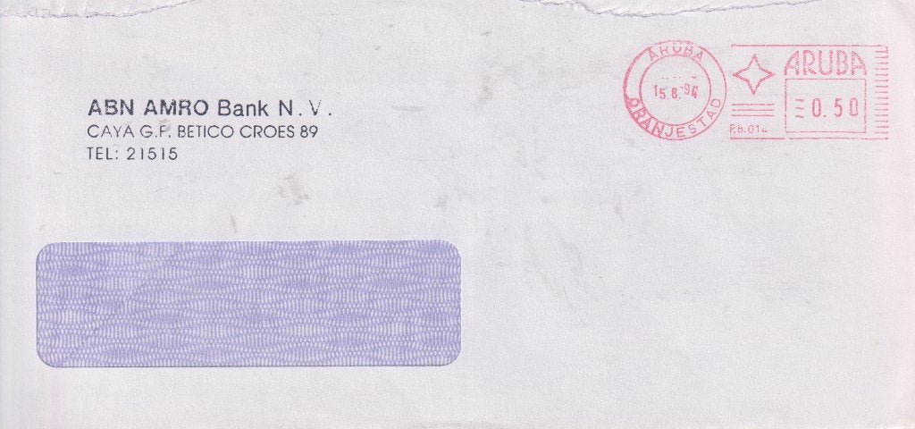 Aruba 1994 ABN-AMRO Machinestempel Vensterenvelop, Verzenden, Envelop