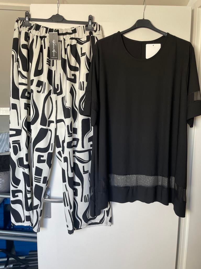 Nieuwe set;zwarte alijn tuniek zwart witte broek 46/48/50/52, Overige typen, Vincenzo allocca, Verzenden, Zwart