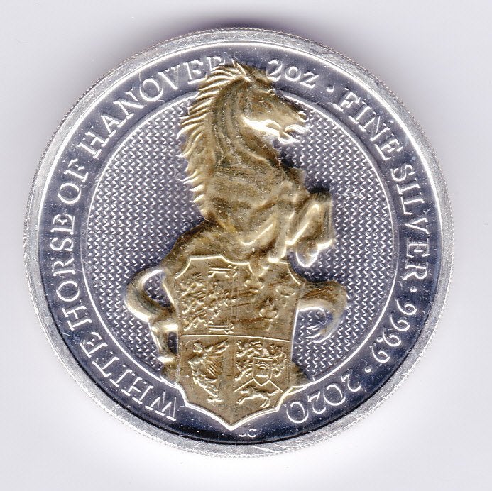 Great Britain 5 pounds 2020 2 ounces "White Horse" kleur, Postzegels en Munten, Edelmetalen en Baren, Ophalen of Verzenden, Zilver