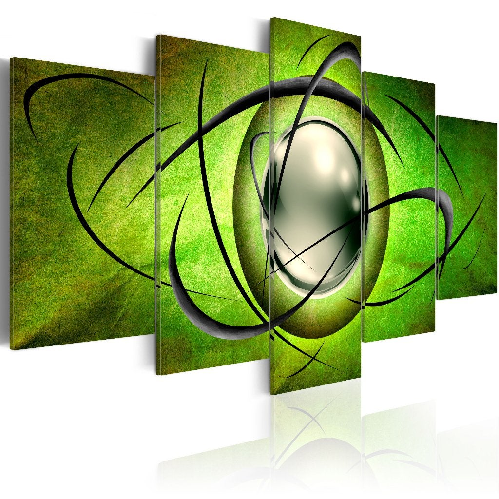 209 Abstract Groen Art 5 Luik Canvas Schilderij 200x100cm, Ophalen of Verzenden