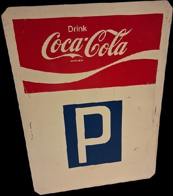 Coca-Cola parking reclamebord uit 1970., Ophalen, Gebruikt, Reclamebord