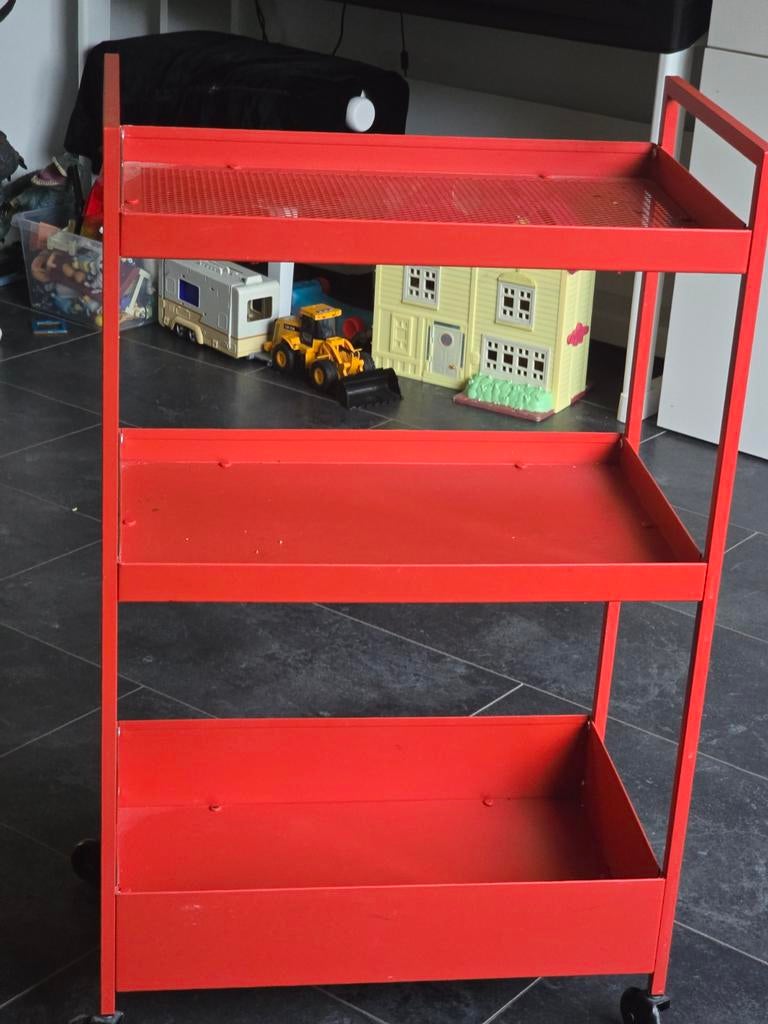 Rode metalen trolley met 3 planken, Ophalen of Verzenden, Gebruikt