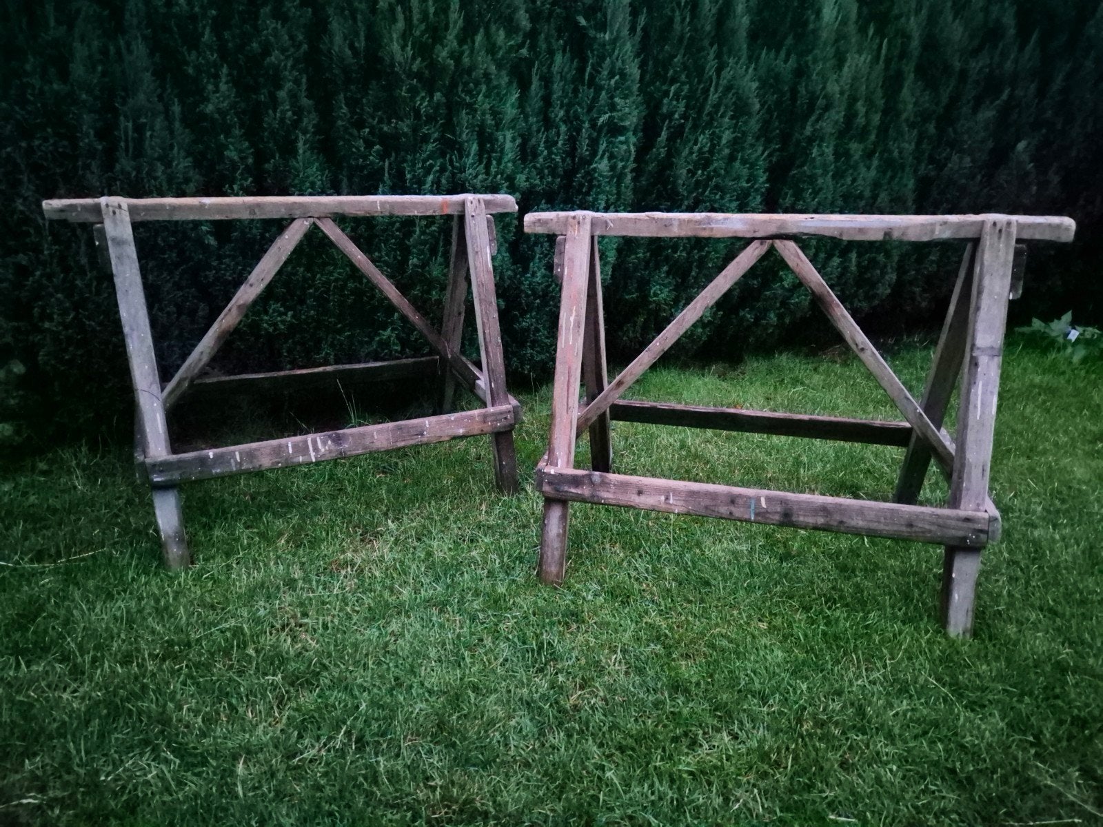 2 houten schragen, Ophalen, Gebruikt, Hout, Tuinhek