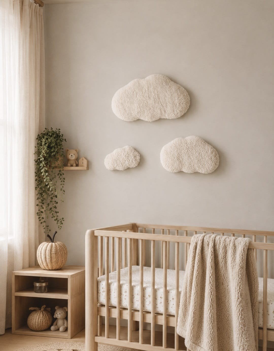 Teddy decoratiewolkjes kinderkamer, ivoorwit set van 3, Ophalen of Verzenden, Nieuw, Wanddecoratie