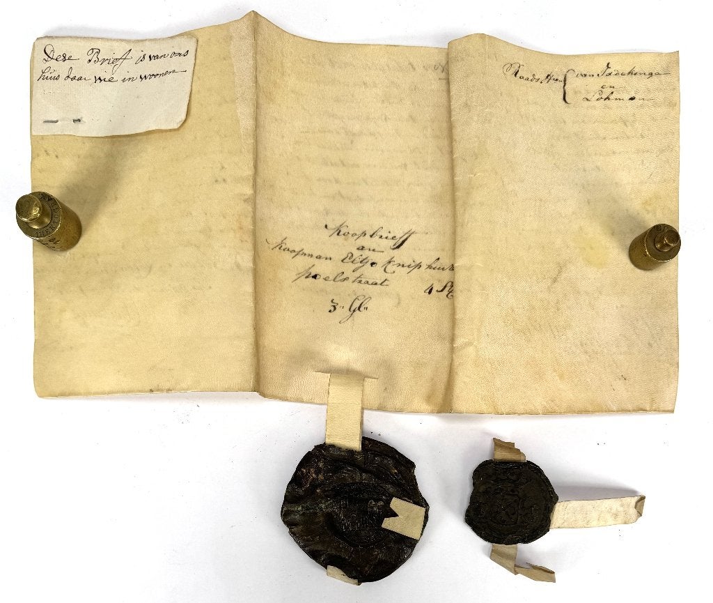 1108. Perkament koopbrief, Groningen, 1779, Ophalen