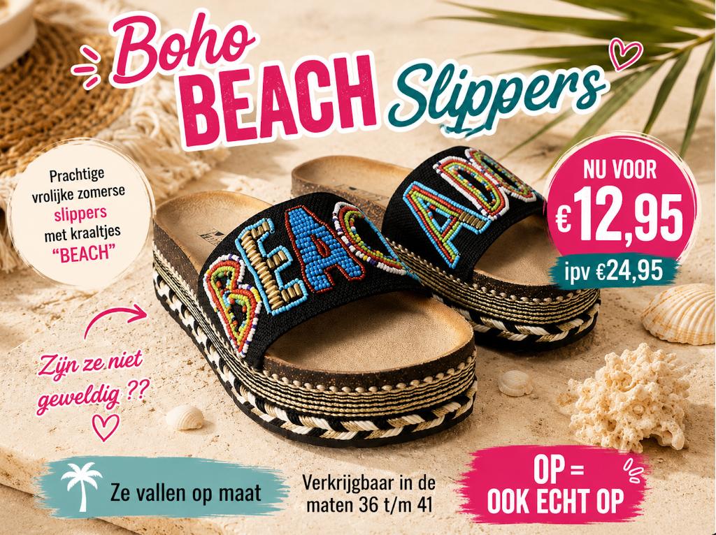 Boho Beach Slippers Maat 40, Slippers, Zwart, Nieuw, Ophalen of Verzenden